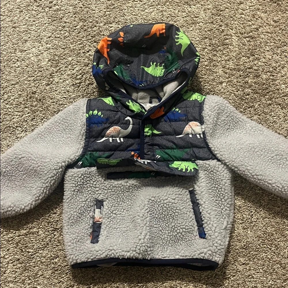 1 Madison Toddler Boys Fleece Dino Pullover Jacket with‎ Hood NWOT 18M